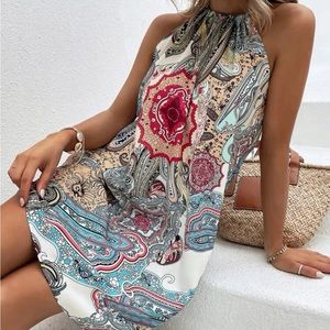 Floral & Paisley Print Tie Back Dress.